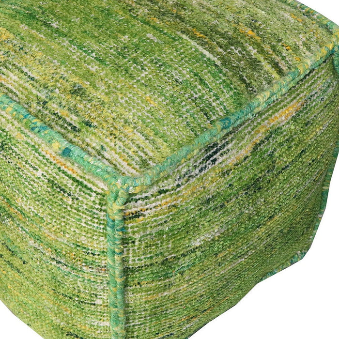 Recycled Silk And Cotton Blend Cube Pouf Ottoman - Green