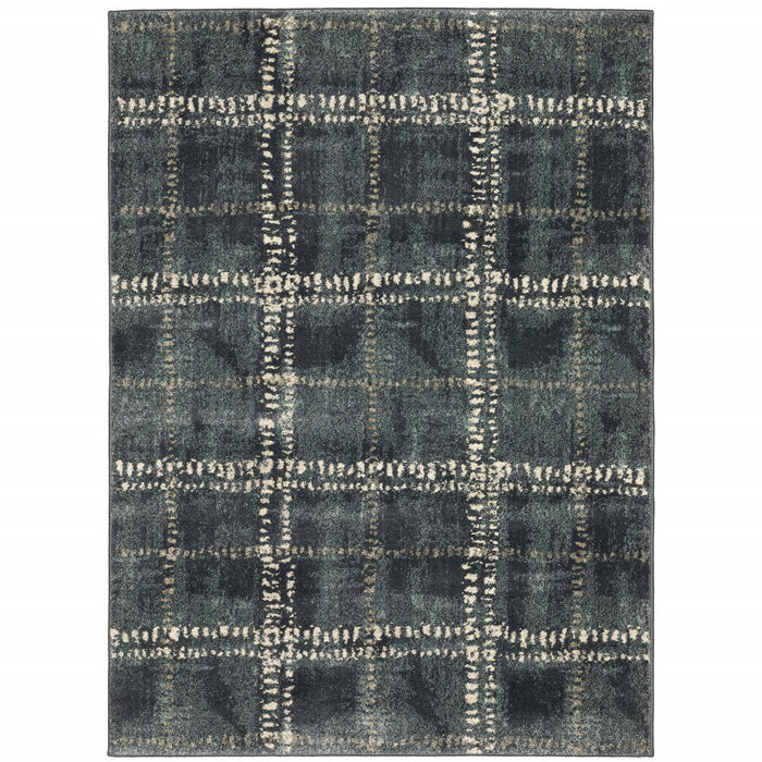 8' x 10' Geometric Power Loom Stain Resistant Area Rug - Blue And Ivory