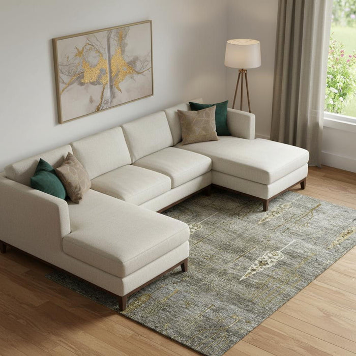 10' X 14' Floral Washable Area Rug With UV Protection (708205) - Pewter / Gold