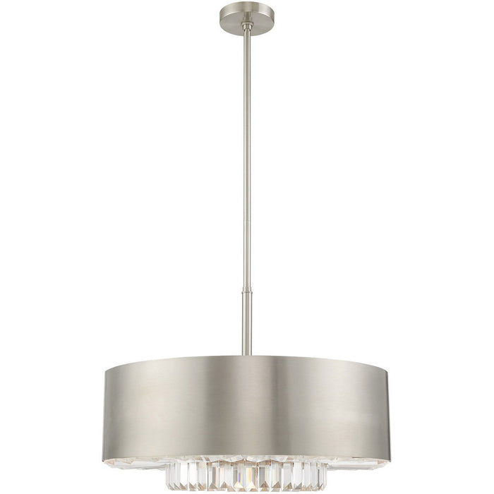 25'' Six Light Dimmable Chandelier With Shades - Nickel