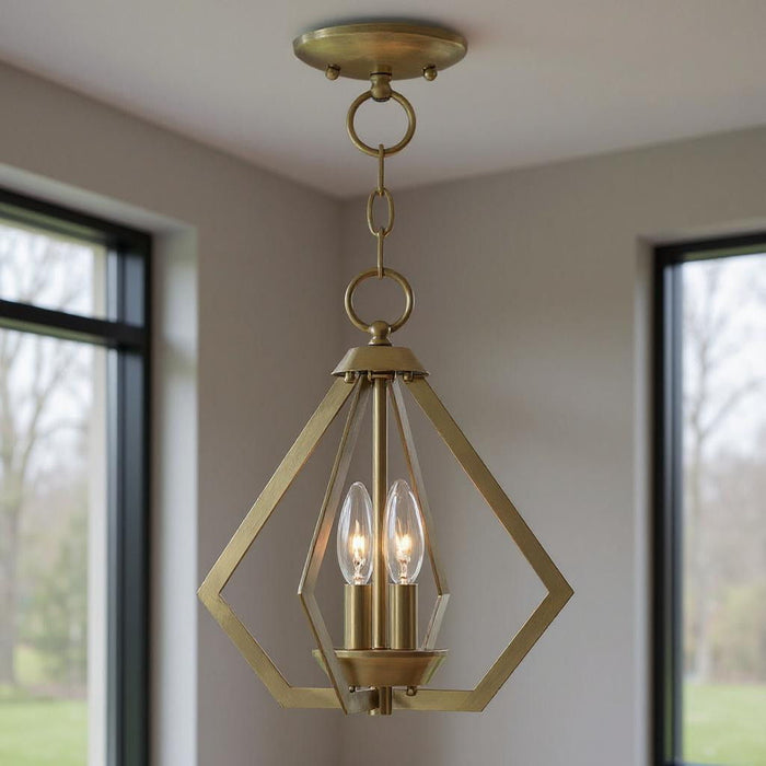 Two Light Dimmable Chandelier With Shades - Antiqued Brass