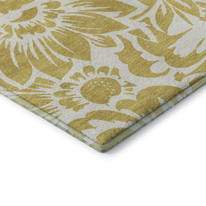 8' X 10' Floral Washable Area Rug With UV Protection (648644) - Gold / Ivory