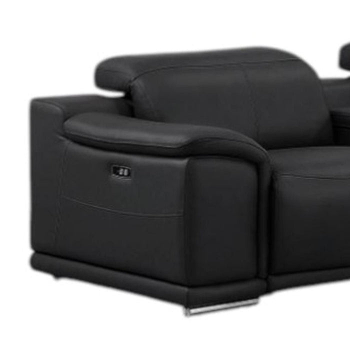 Leather Modular L-Shaped Seven Piece Corner Sectional With Console - Black