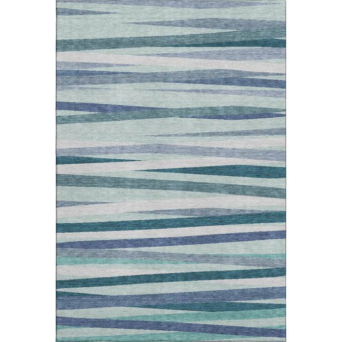 10' X 14' Striped Washable Area Rug With UV Protection (678526) - Teal / Ivory / Blue