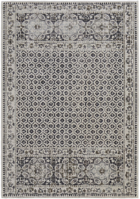 8' X 10' Abstract Distressed Area Rug - Gray And Ivory