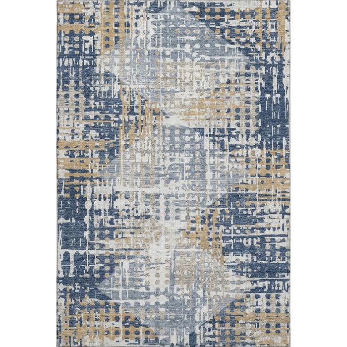 10' X 14' Geometric Washable Area Rug With UV Protection (718394) - Navy Blue / Beige