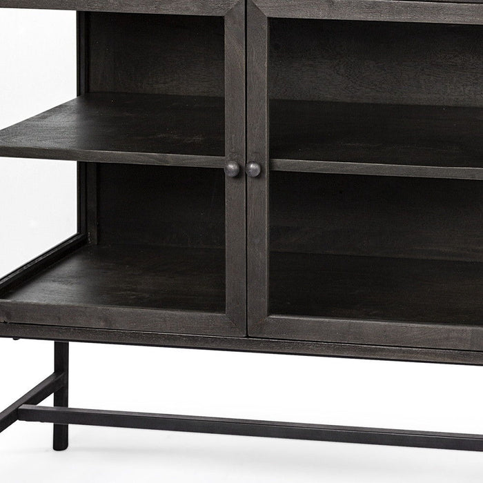 36" Solid Wood And Metal Display Cabinet With Two Doors - Black / Brown