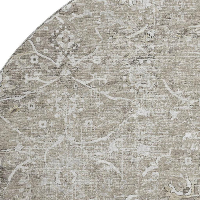 8' Floral Medallion Distressed Washable Round Rug With UV Protection (644207) - Stone / Coffee