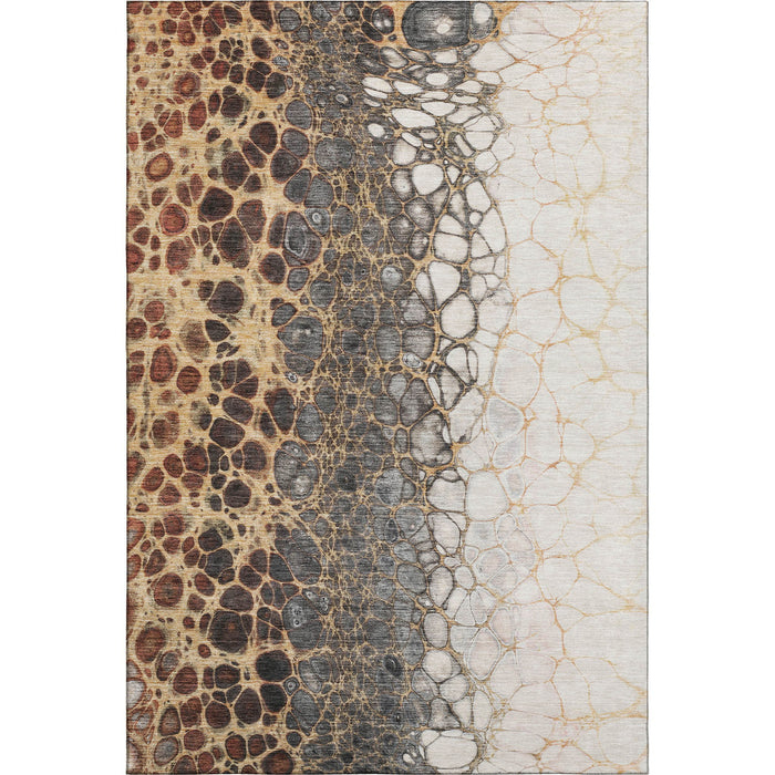 9' X 12' Abstract Distressed Washable Area Rug With UV Protection (657076) - Ivory / Gray / Gold