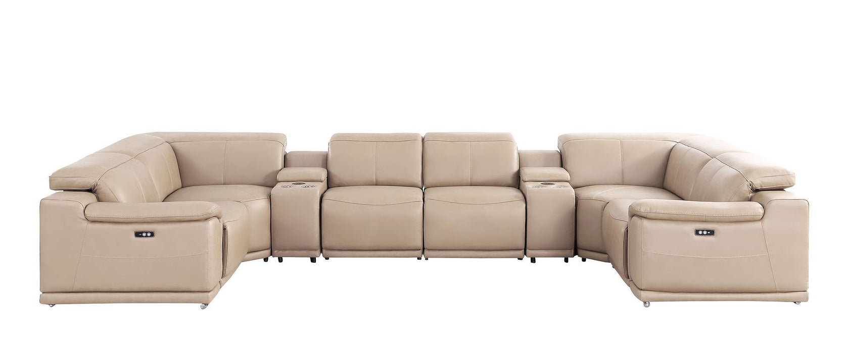 Leather Modular U-Shaped Eight Piece Corner Sectional With Console - Beige