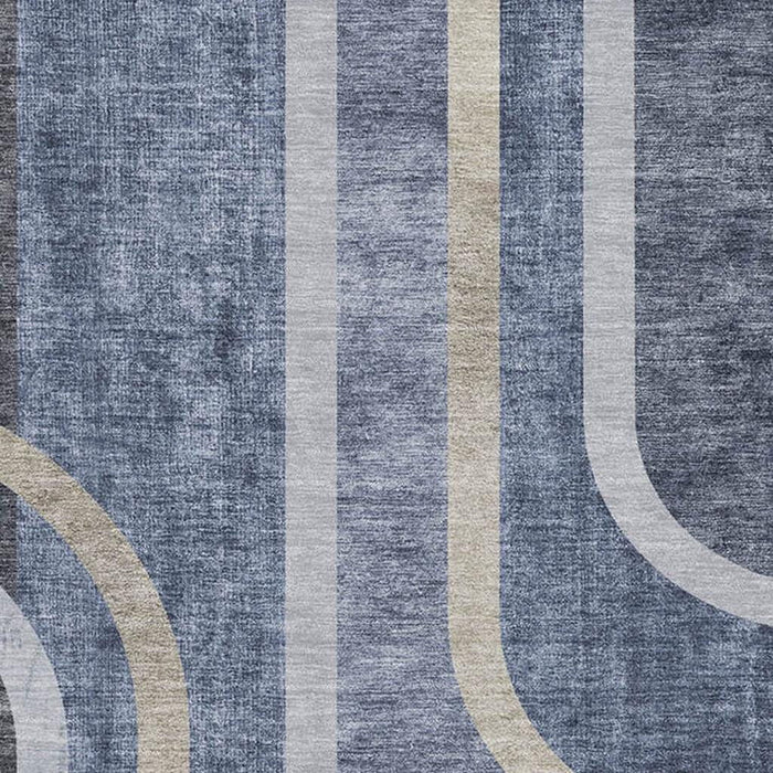 10' X 14' Geometric Washable Area Rug With UV Protection (647914) - Navy Blue / Khaki