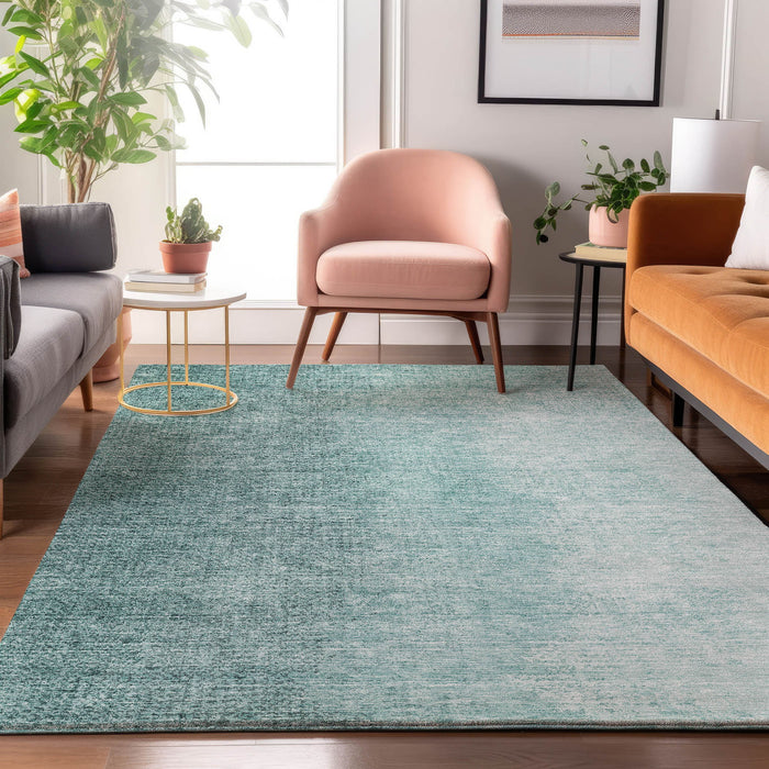10' X 14' Ombre Washable Area Rug With UV Protection - Teal And Ivory
