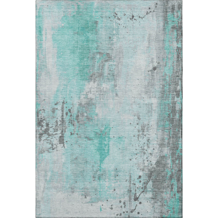 10' X 14' Abstract Washable Area Rug With UV Protection (705419) - Teal / Gray / Ivory