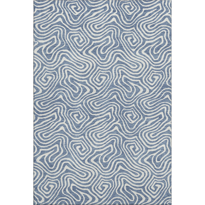 10' X 14' Abstract Washable Area Rug With UV Protection (680861) - Denim Blue / Ivory