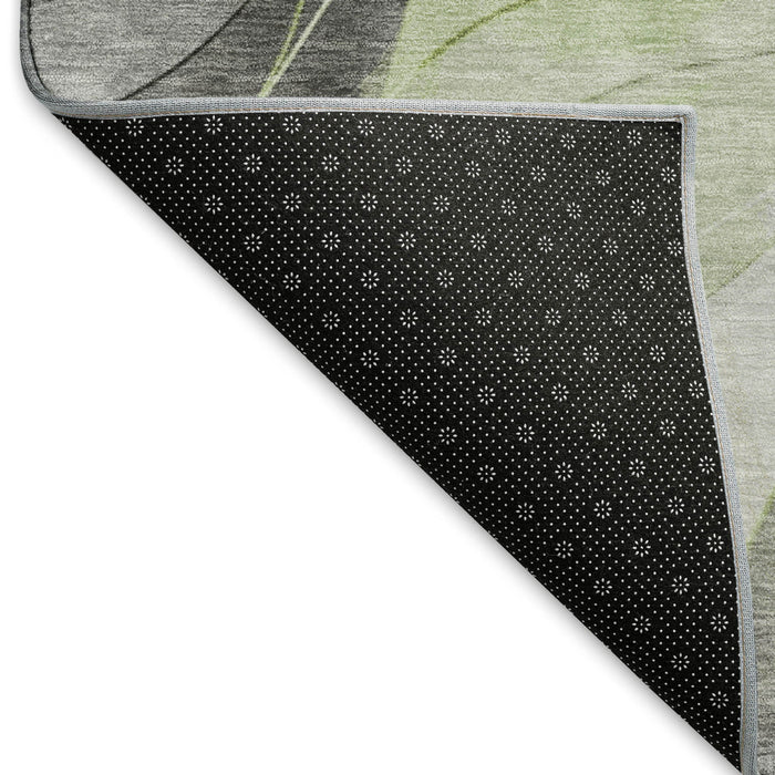 10' X 14' Abstract Washable Area Rug With UV Protection (696590) - Artichoke Green / Gray / Silver