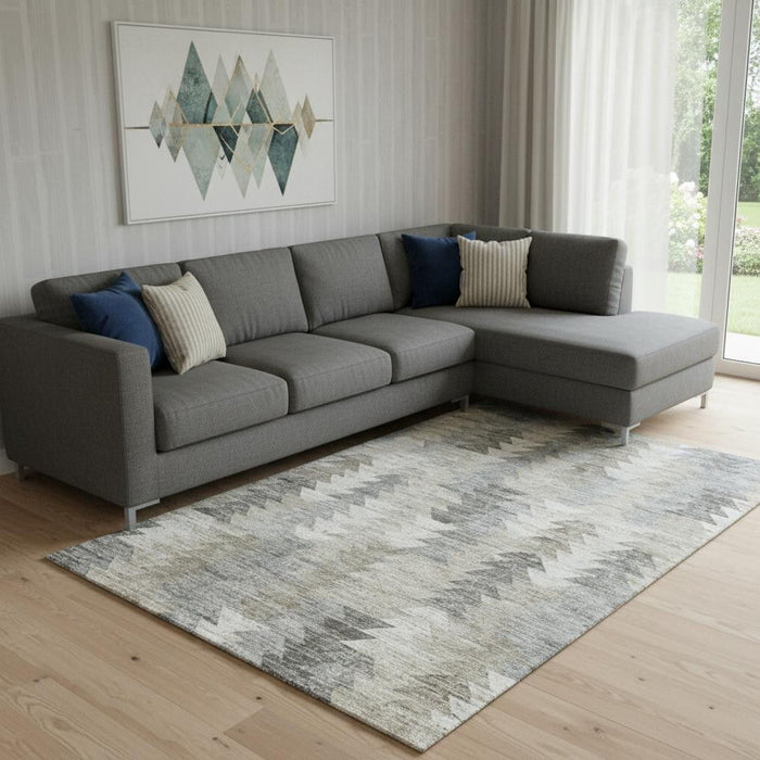 9' X 12' Geometric Washable Area Rug With UV Protection (653151) - Taupe / Ivory / Gray