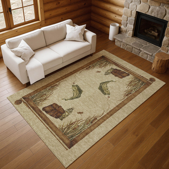 8' X 10' Nautical Washable Area Rug With UV Protection - Khaki