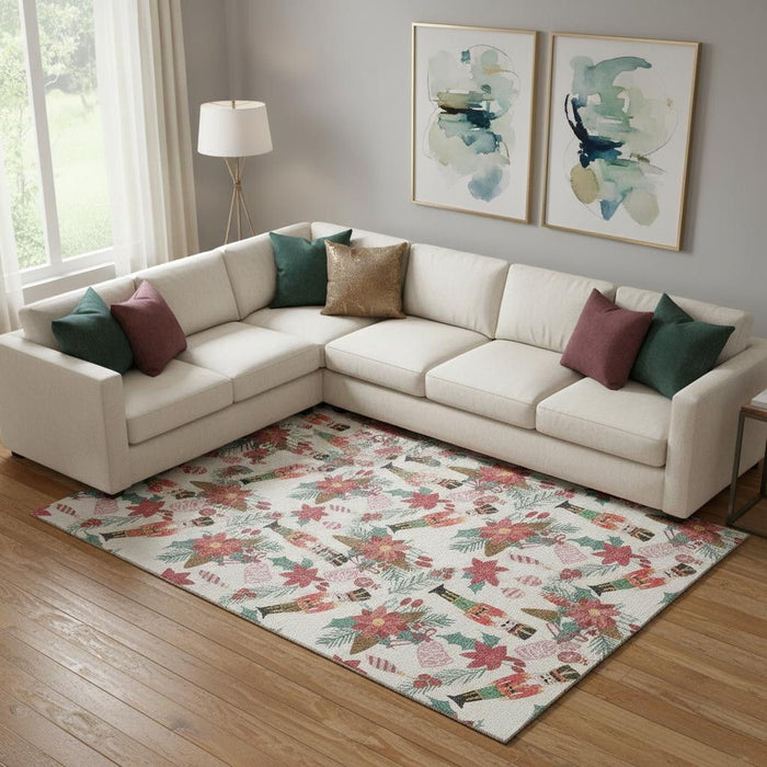 10' X 14' Abstract Geometric Washable Area Rug With UV Protection (702032) - Ivory / Red / Black