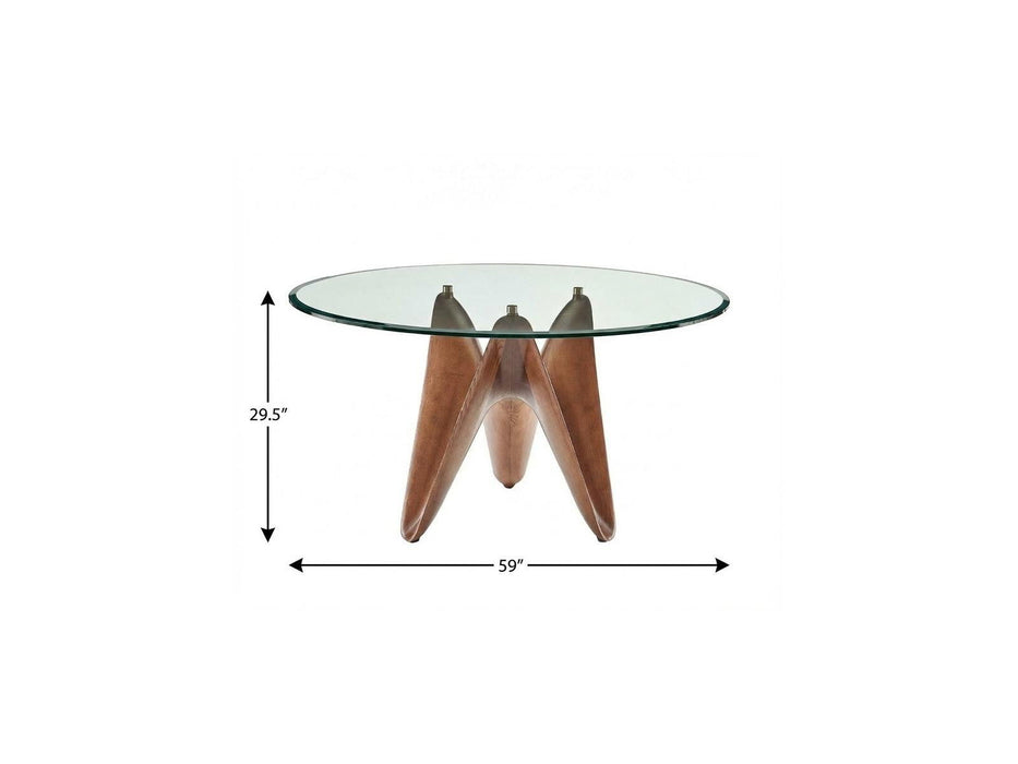 59" Rounded Glass And Solid Manufactured Wood Pedestal Base Dining Table - Clear