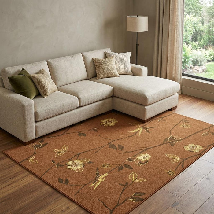 8' X 10' Wool Floral Hand Knotted Area Rug (744267) - Orange / Brown / Yellow
