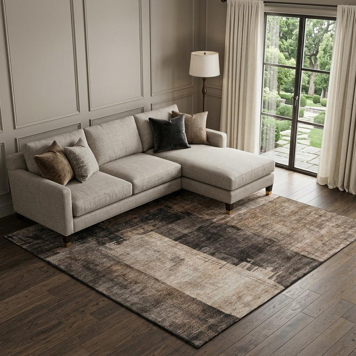 10' X 14' Abstract Washable Area Rug With UV Protection (688334) - Brown / Beige / Taupe