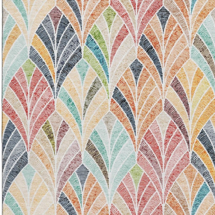 9' X 12' Geometric Washable Area Rug With UV Protection (667616) - Orange / Gold / Blue