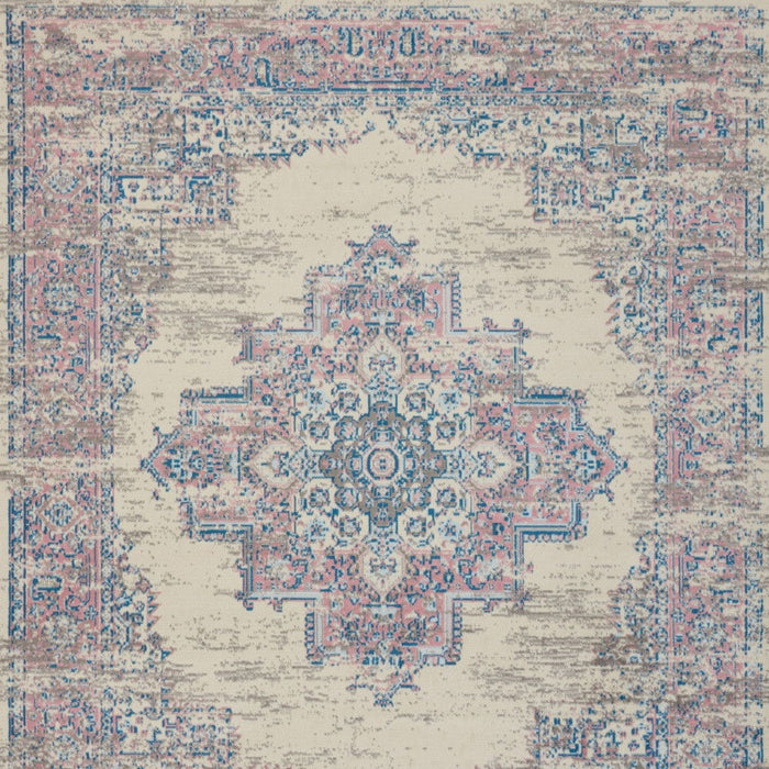 9' X 12' Floral Medallion Distressed Non Skid Area Rug - Pink