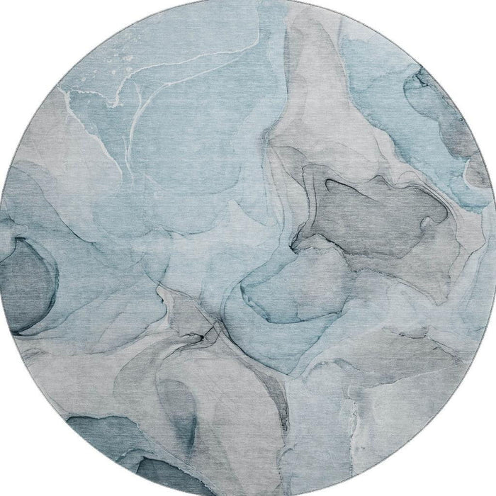 8' Abstract Washable Round Rug With UV Protection (646743) - Teal / Gray