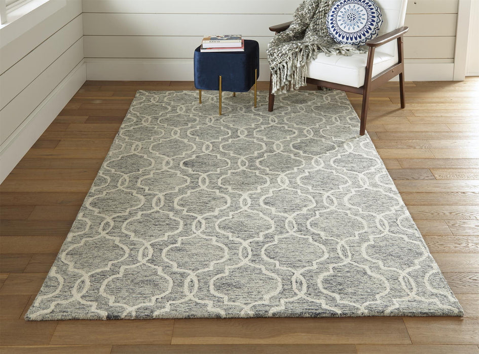 8' x 10' Wool Geometric Tufted Handmade Stain Resistant Area Rug - Blue Gray And Ivory