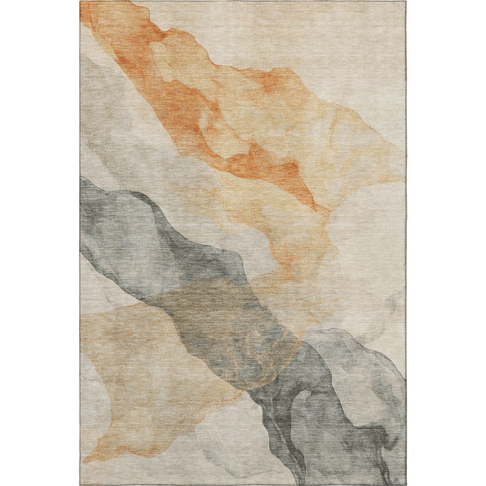 10' X 14' Abstract Washable Area Rug With UV Protection (701551) - Orange / Gray / Silver