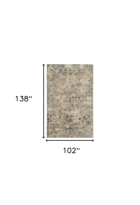 9' x 12' Floral Vines Hand Loomed Distressed Area Rug - Blue