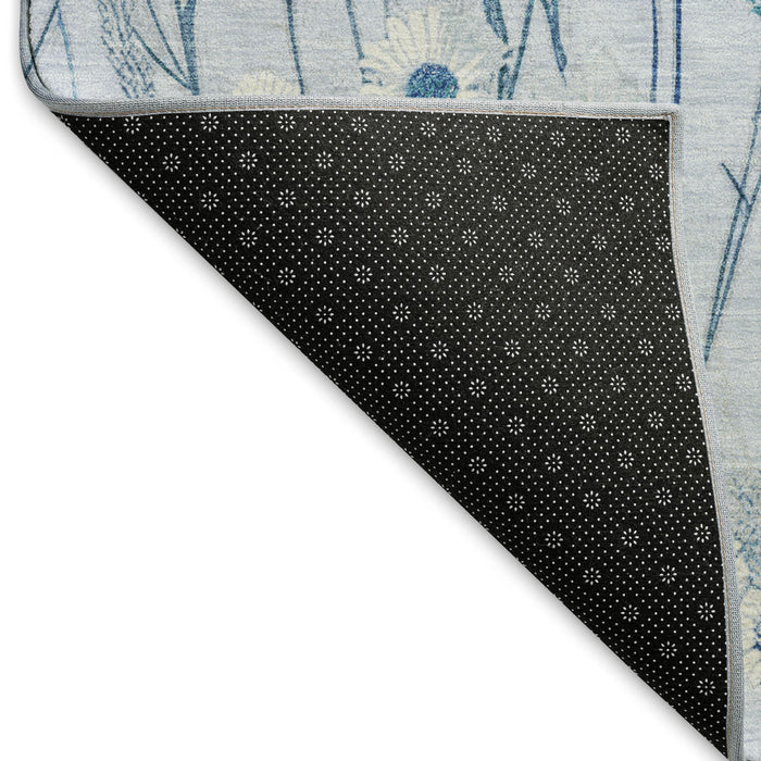 10' X 14' Floral Washable Area Rug With UV Protection (694080) - Sky Blue / Ivory