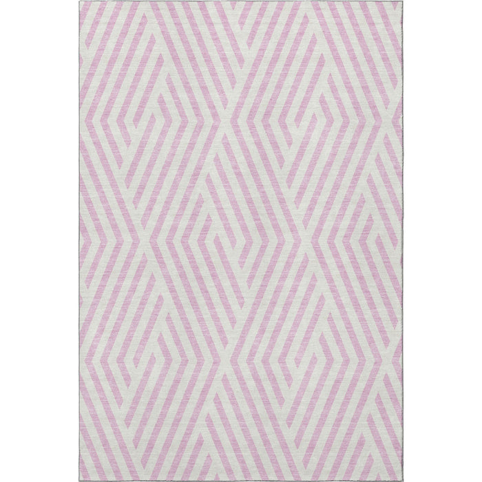 10' X 14' Geometric Washable Area Rug With UV Protection (648586) - Pink / Ivory
