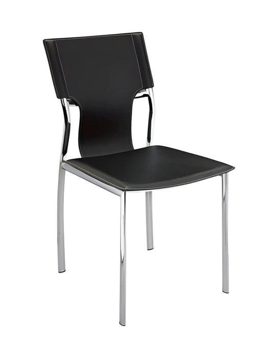 Metal Leather Partially Open Back Dining Side Chairs (Set of 4) - Black