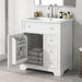 White Giga bathroom vanity with sink top, cabinet door, and two drawers, featuring a modern design and sleek finish.
