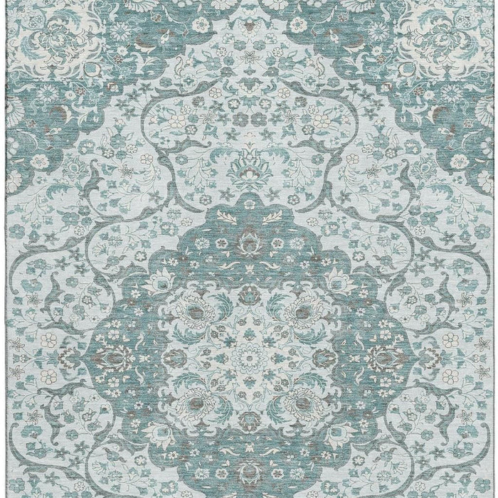 10' X 14' Medallion Washable Area Rug With UV Protection (696842) - Teal / Gray / Silver