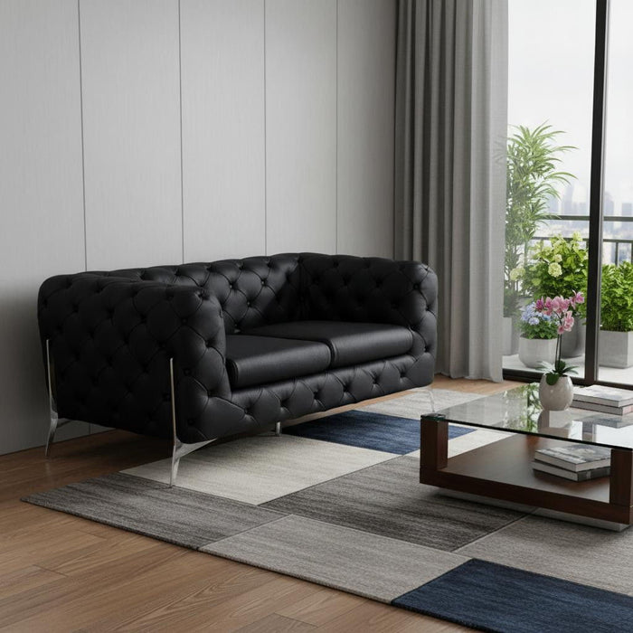 Italian Leather Loveseat - Black