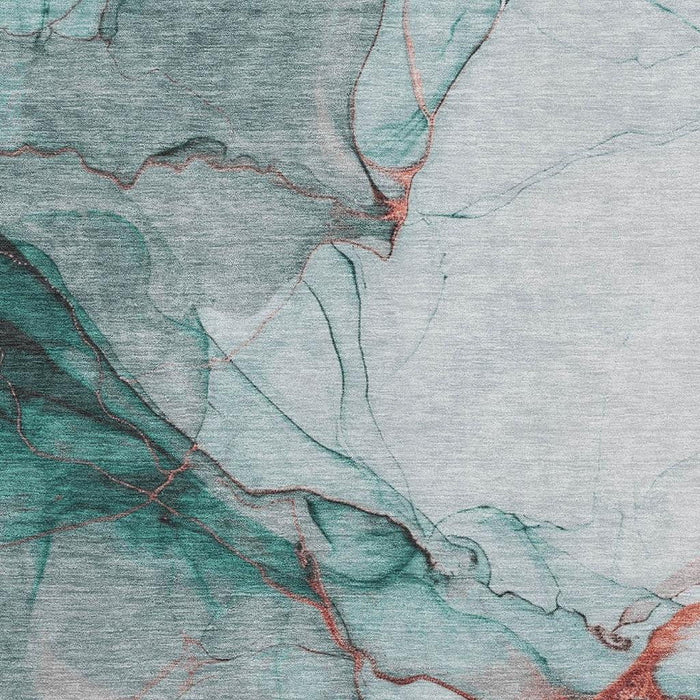 10' X 14' Abstract Washable Area Rug With UV Protection (697326) - Teal / Terra Cotta / Ivory
