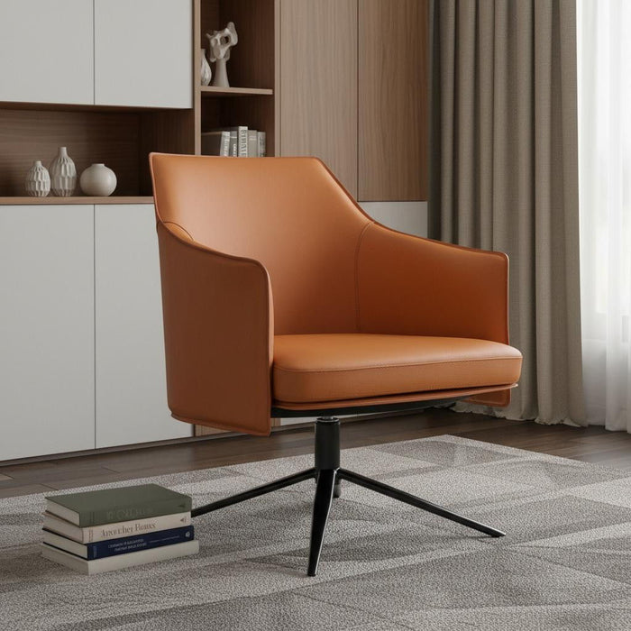 Faux Leather Swivel Lounge Chair - Terra Cotta / Black