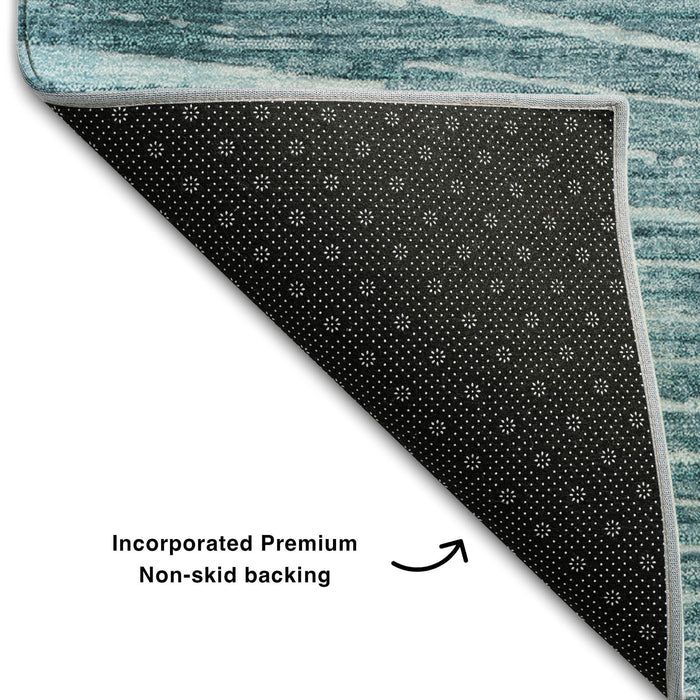 10' X 14' Geometric Washable Area Rug With UV Protection (648358) - Teal / Ivory