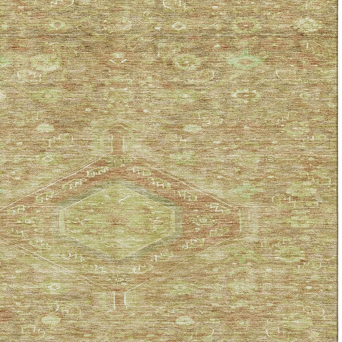 10' X 14' Floral Washable Area Rug With UV Protection (691812) - Terra Cotta / Artichoke Green