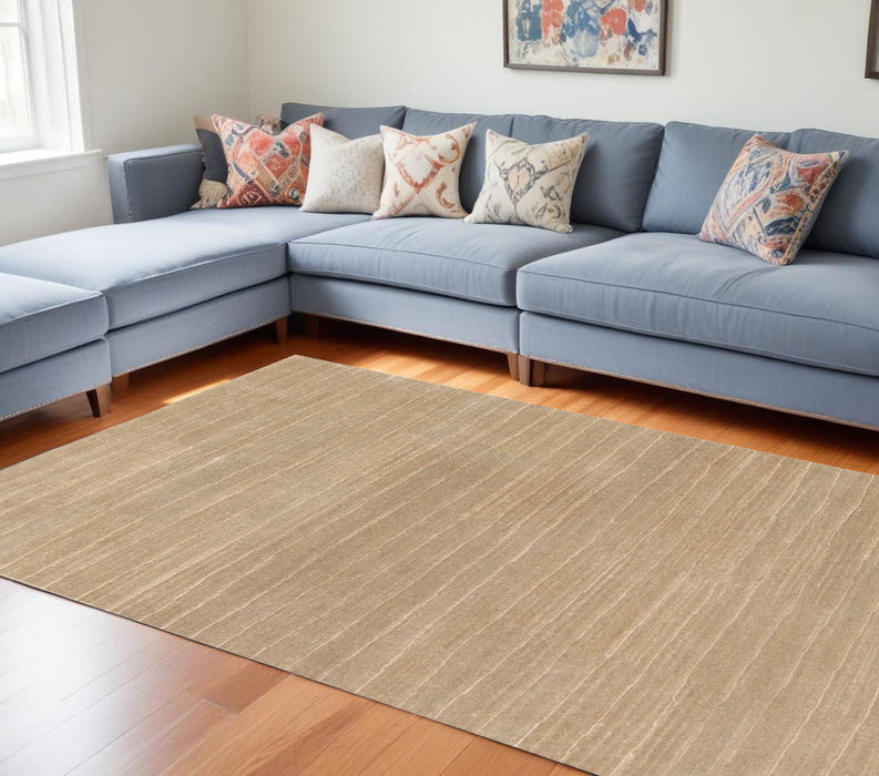 8' x 10' Wool Abstract Lines Hand Loomed Area Rug - Beige