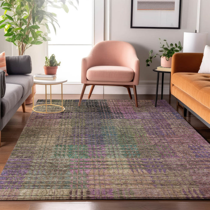 10' X 14' Abstract Geometric Washable Area Rug With UV Protection - Plum