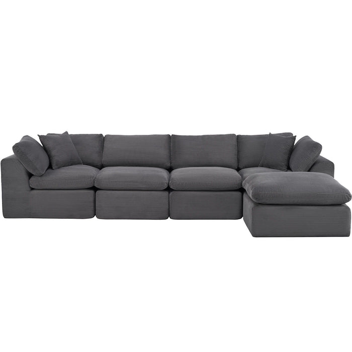 Corduroy Modular Sofa Chaise With Ottoman Toss Pillows (725197) - Dark Gray
