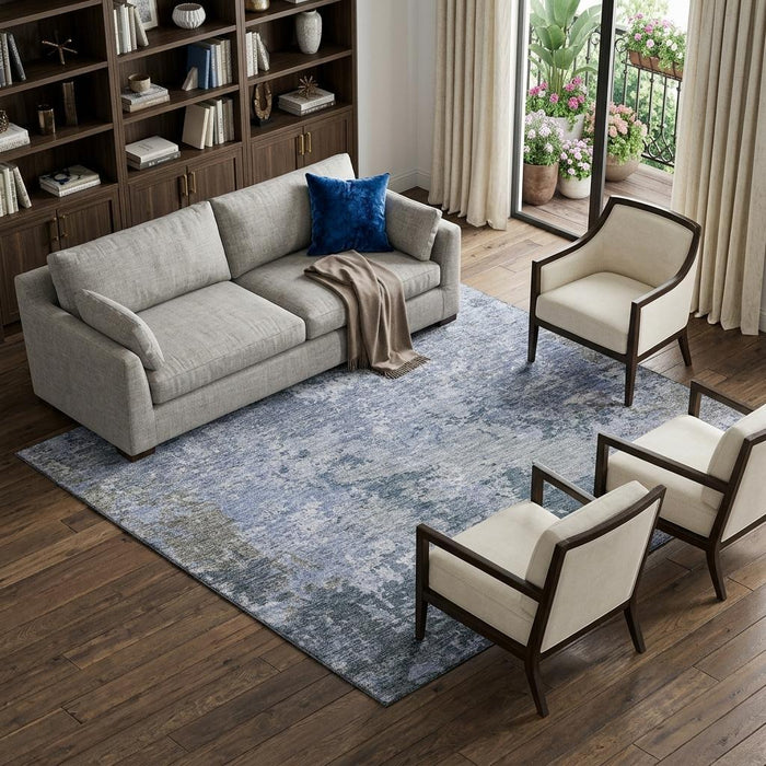 10' X 14' Abstract Washable Area Rug With UV Protection (687961) - Blue / Gray