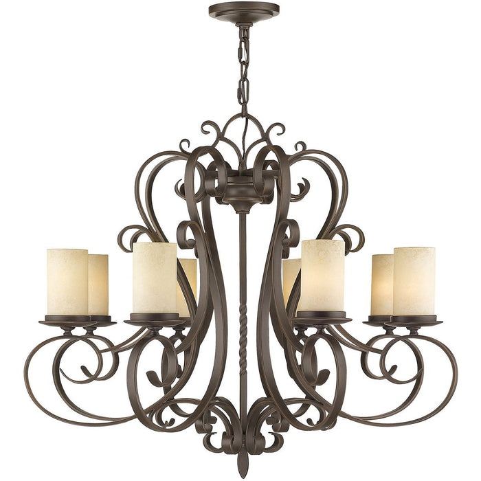 32" Eight Light Metal Dimmable Chandelier With Shades - Bronze