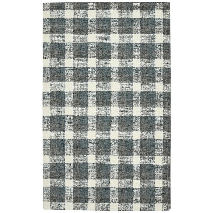 8' X 10' Wool Plaid Hand Tufted Area Rug - Dark Gray And Ivory