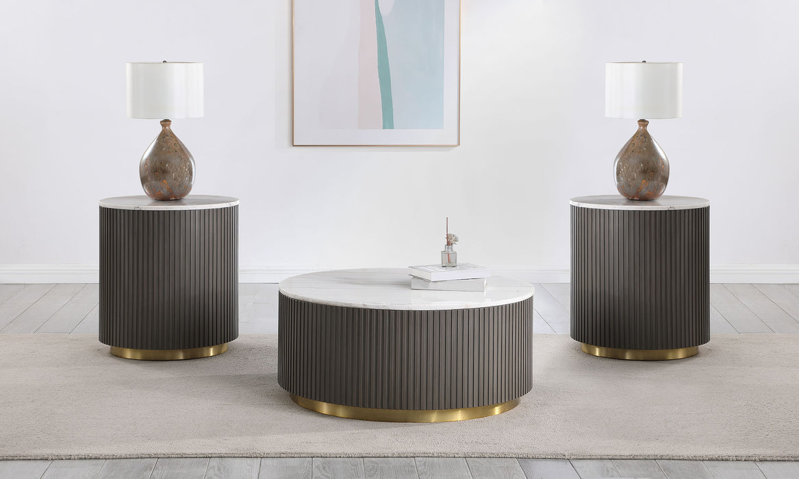 Jason 3-piece Round White Marble Coffee Table Set Charcoal