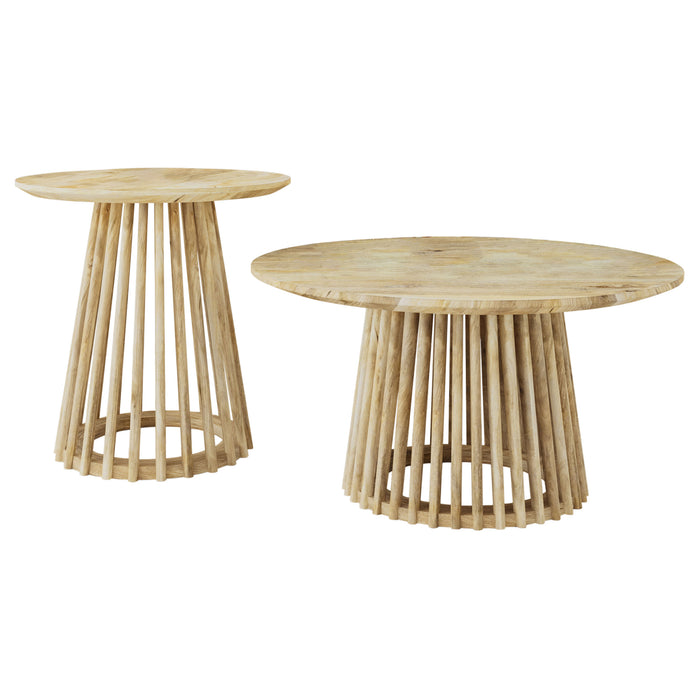 CoasterEveryday Touhy 2-piece round coffee and end table set in natural mango finish