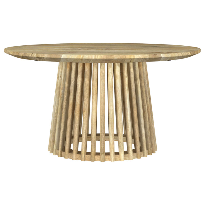 CoasterEveryday Touhy round solid wood cocktail coffee table in natural mango finish